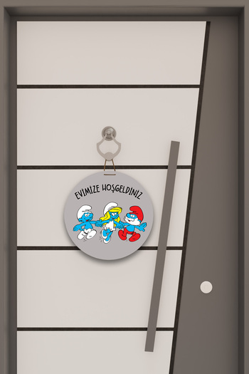 Dormot Digital Print Gray, Standard, Welcome to Our Smurfs Home Themed, Door Ornament, Wall Ornament