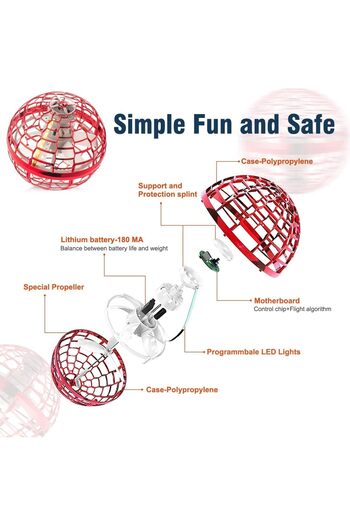 Generic New Flying Orb Ball - Hand-Controlled Hover Spinner Toy (Red)