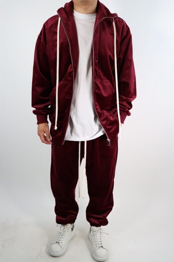 Urban Collection , burgundy velvet zip-up hoodie and pants set