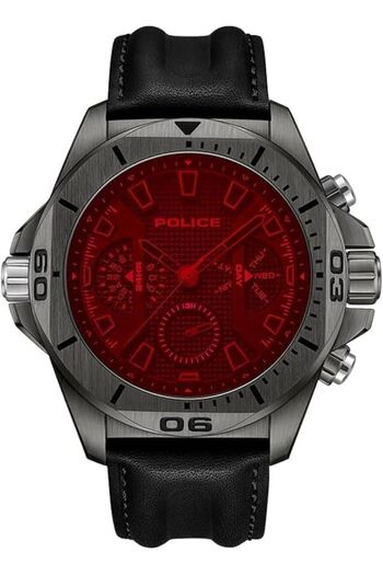 Police Electrical Gents Chronograph Watch With Red Dial & Black Strap