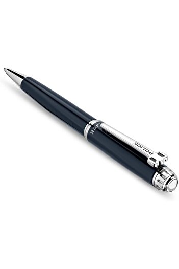 Police Aptos Blue Stainless Steel Twisted Closure Pen with Silver Trims, Blue Ink - 137 mm