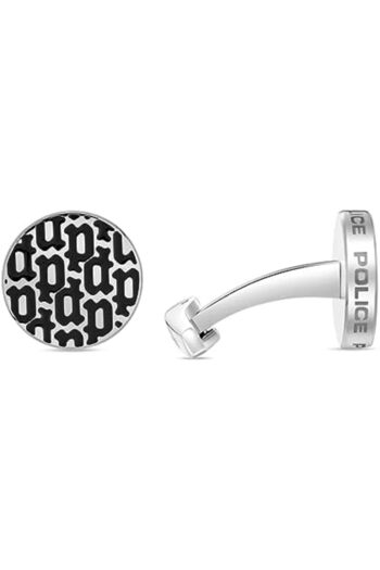 Police Hero Full Stainless Steel Gents Cufflinks With Black P Logo Monoram