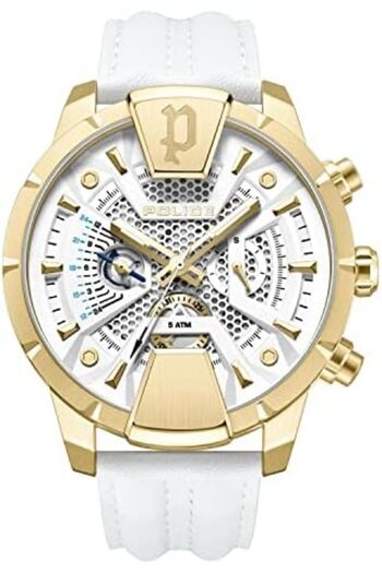 Police Huntley Watch For Men White Dial And White Leather Strap