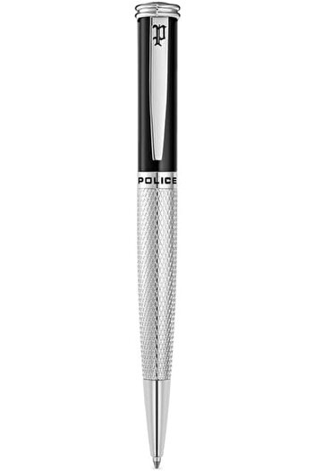 Police Gridget Pen Stainless Steel Clip Textured Barrel Iconic P Logo Black Finish