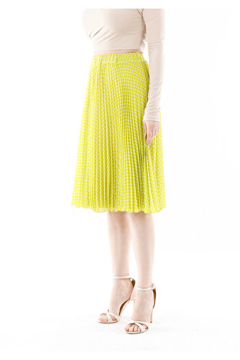 Guzella Midi Length Polka Dot Pleated Chiffon Skirt