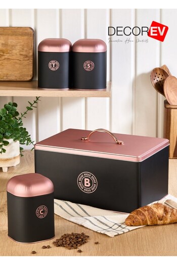 decorev Bread Storage Container and 3-Piece Spice Container Set Black
