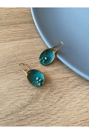 dela otantik Handmade Turquoise and Bronze Color Oval Dangle Women's Earrings - Authentic Bohemian Bijouterie Jewelry