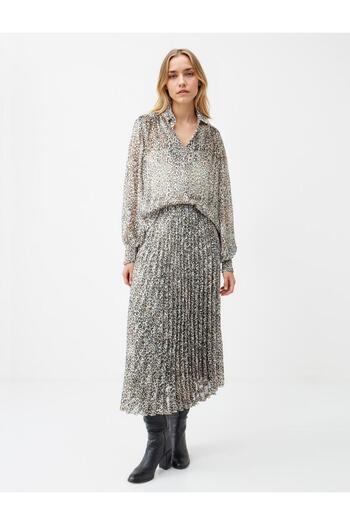 Jimmy Key Ecru V-Neck Long Sleeve Leopard Print Chiffon Blouse