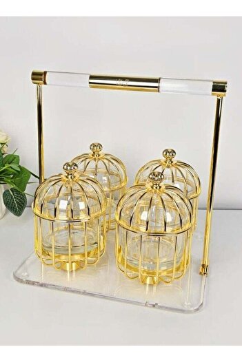 Radin Luxury Gold Acrylic Decorative Serving Set – Cage Style Dry Fruit & Snack Holder with Stand