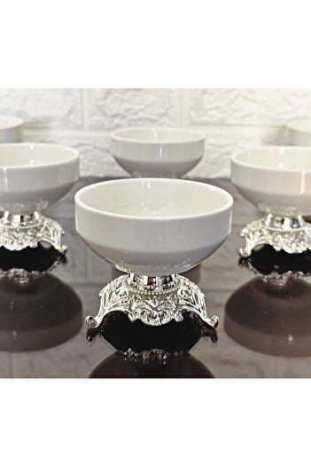 atabey home Porcelain Lacquered 6-Piece Silver 3-Legged Saucebout and Lacquered Bowl