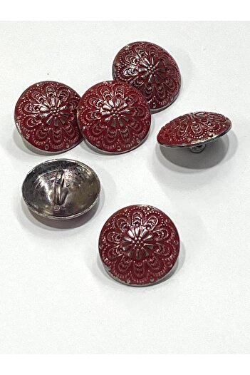 karantuhafiye Bombeli Anthracite Floor / Metal Button / 2.3 cm / Set of 6 / (M03094) Dark Red