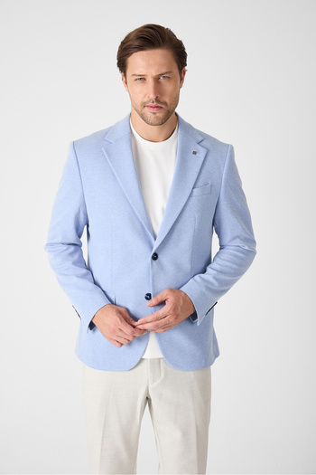 Frappoli Jawa Men's Ice Blue Cotton Blend Lycra Stretch Fabric Sports Blazer Jacket