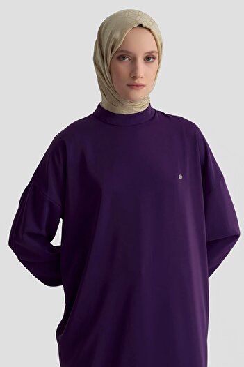 Armine TREND Armine Trend Basic Tunic with Ribbed Sleeves and Back Extension - Purple 25Yt449
