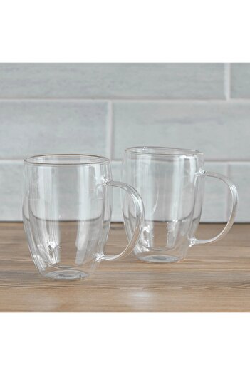 Generic Cafe Borosilicate 2-Piece Double Wall Mug Set - 350 ml