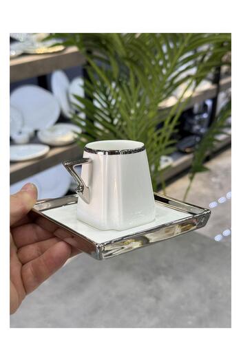 Doğudeko Luxury Porcelain 6-Piece Rosette Silver Cup Set
