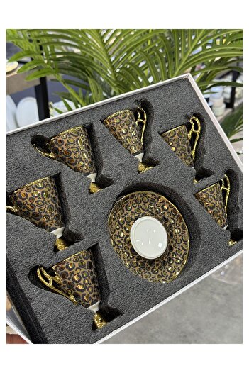 Doğudeko Taliana Gold Coffee 6-Piece Porcelain Cup Set