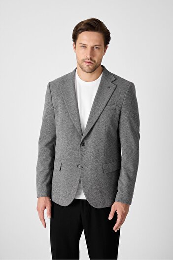 Frappoli Jawa Men's Black-Grey Cotton Blend Lycra Stretch Fabric Sports Blazer Jacket