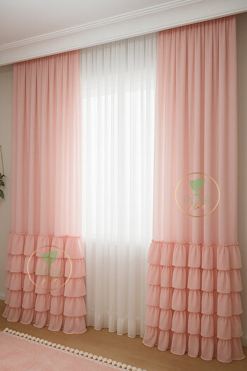 Perdeplus Linen Tulle Curtain Design Skirt with Ruffles