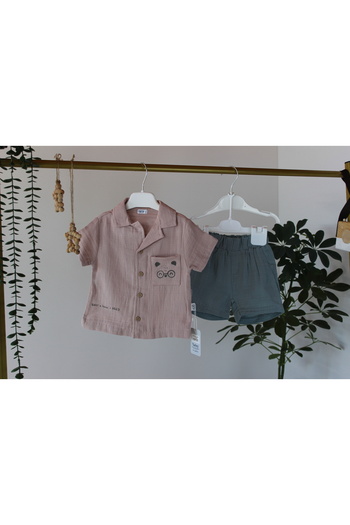 genybaby Linen Boys' Summer Set - Short Sleeve Shirt & Shorts 2-Piece Set