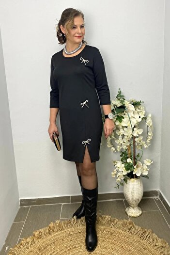 Mia Butik Women's Black Star Dress with Brooch Gift