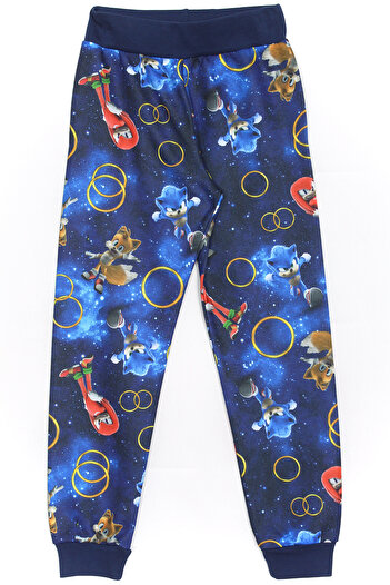 DobaKids Erkek Çocuk Sonic Pijama Takımı 3D Baskılı Kirpi Sonik Pijama Modeli Sonic Alt Üst Pijama Lacivert