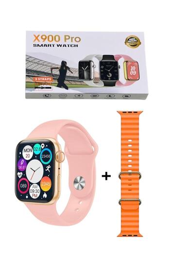 Generic X900 Pro Smart watch with 2 Straps and Activity tracker space titanium case Pink/orange