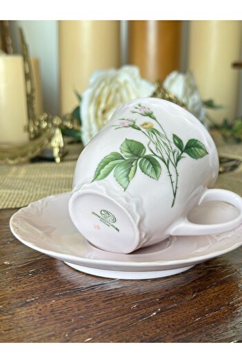 Hutschenreuther Antique German Stamped Pink Dough Flower Patterned Double Coffee Tea Cup