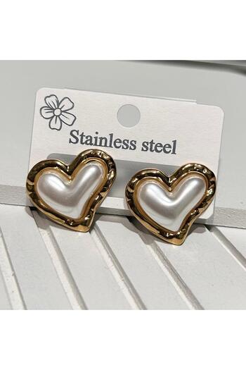 juleeco Pearl Gold Heart Steel Earrings (2.5X2Cm)