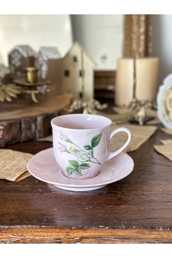 Hutschenreuther Antique German Stamped Pink Dough Flower Patterned Double Coffee Tea Cup