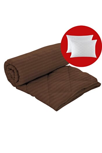PATONE Winter duvet set, wool, polycotton damask, 140x210cm, quilted, brown with 2 pillowcases 50x70cm