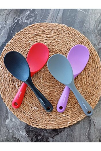 Single ( 1 Adet ) Ultra Sert Uçlu Silikon Servis Pilav Kaşığı Yüksek Isıya Dayanıklı Yanmaz Yapışmaz