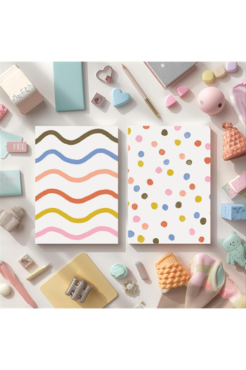 Songwol Studios A5 Stapled Notepad, Set of 2, Plain, Lined or Squared, 40 Sheets, Glossy Cardboard Cover Geometric