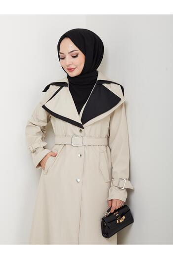 YEDİLALE Double Collar Belted Women's Trench Coat [120\125 cm Average]