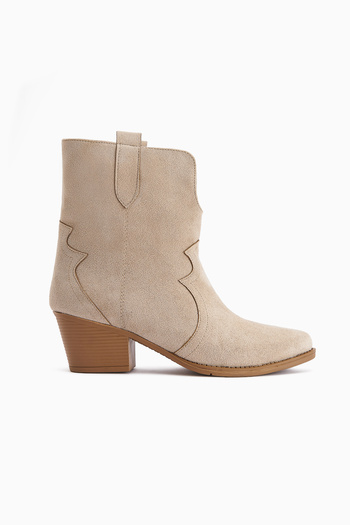 Limoya Erica Beige Suede Heeled Western Women's Boots