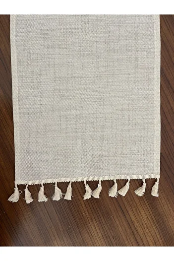 Zeren Home Linen Look Glitter Linen Gold Runner with Tassels 30 X 90cm