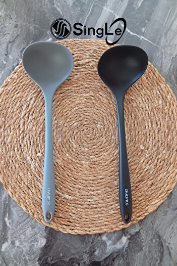 Single (2 Pieces) Hard Tip Heat Resistant Fireproof Non-Stick Silicone 28 cm Ladle