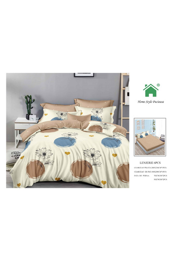 FIONNA.RO Finet Bed Linen With Elastic - Brown And Blue Polka Dots