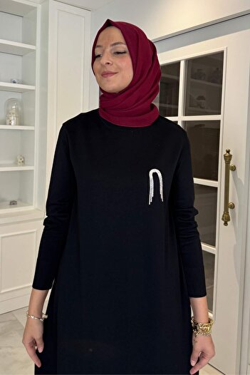 Rabia Şamlı Gözde Brooched Knitwear Dress Black