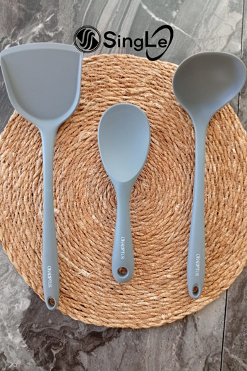Single (3 Pieces) Hard Tip Heat Resistant Fireproof Non-Stick Silicone Food Serving Spoon Set