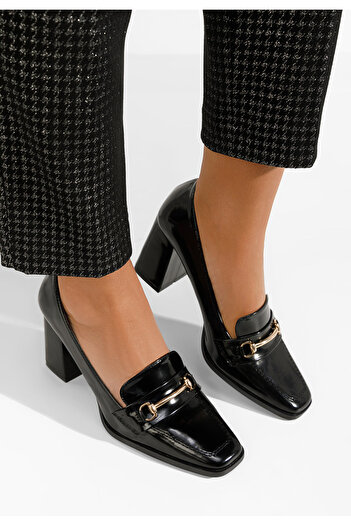 B T Shoes Černé mokasíny na podpatku Noriana