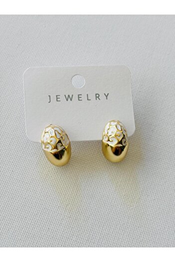 Nilsu Aksesuar Steel Enamel Oval Design Women's Earrings