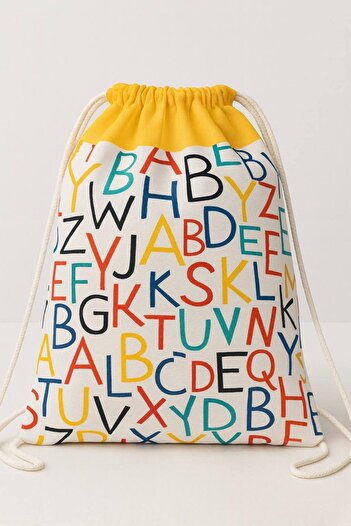OEM Kindergarten bag, letter pattern, cotton, lined, backpack type