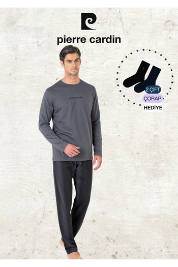 Pierre Cardin Men's 100% Cotton Long Sleeve Licensed Smoked Pajama Set (2 Gift Socks) L1.Pc.6095.001