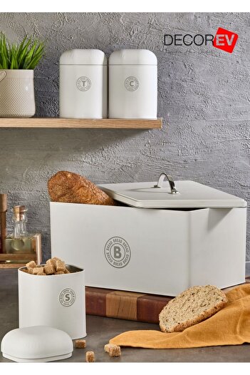 decorev Bread Storage Container and 3-Piece Spice Container Set Cream