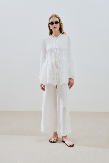 Manuka Tie-Dye Embroidered Tunic Ecru