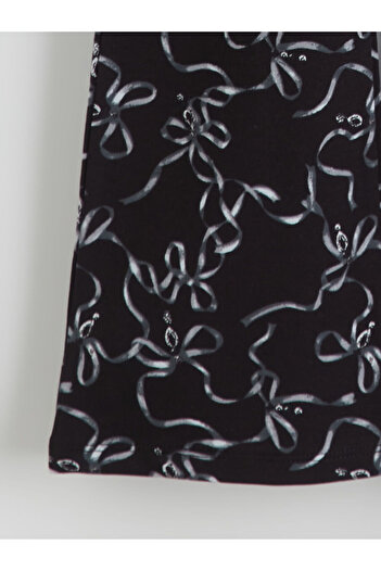 LC Waikiki Black Elastic Waist Bow Printed Girls' Leggings