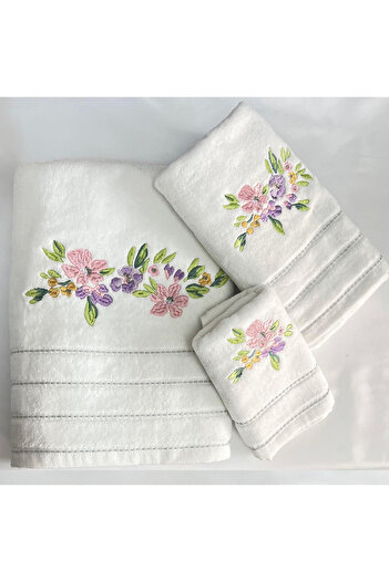 Bee Home 3-piece embroidered towel set, Branch of Flower | 100% cotton