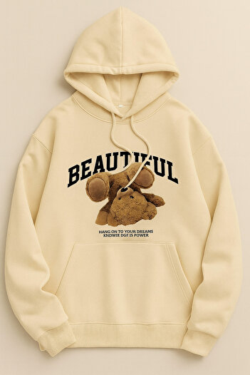 CLASSY.MODA Unisex Oversize 3-κλωνο φούτερ με κουκούλα 👕   Teddy Bear Φούτερ με κουκούλα με όμορφο σχέδιο σε καθημερινό στυλ