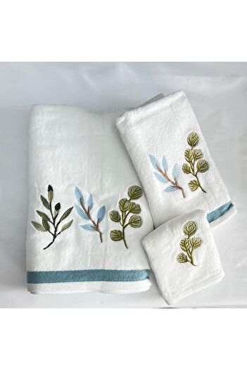 Bee Home Ombre Leaves Embroidered 3-Piece Towel Set | 100% Cotton