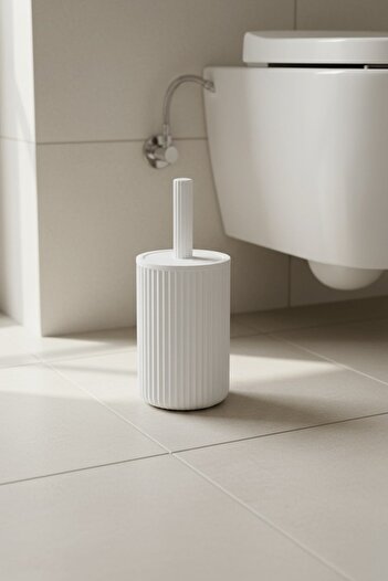 Sas Haus Lines Series White Acrylic Toilet Brush – with Cylinder Stand, 34cm, Easy to Clean - 3376